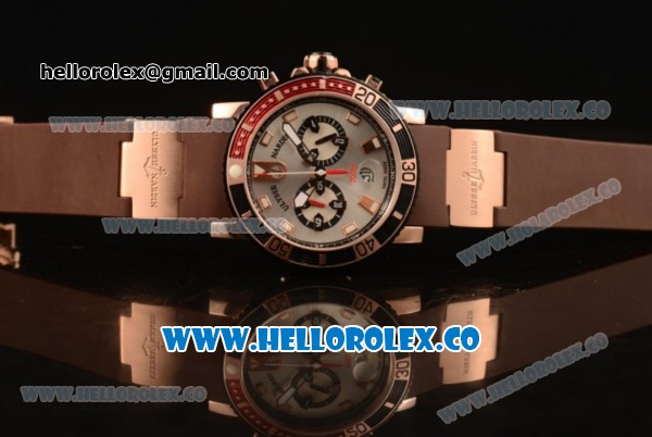 Ulysse Nardin Maxi Marine Diver Chronograph Miyota OS20 Quartz Rose Gold Case with Silver Dial White Markers and Brown Rubber Strap - Click Image to Close